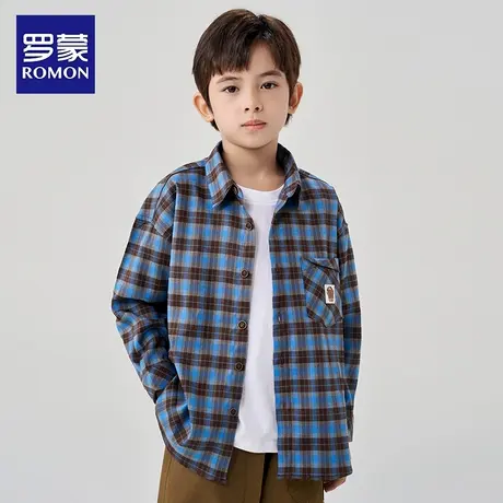 罗蒙男童衬衫外套春秋款儿童2025新款中大童男孩上衣格子百搭衬衣商品大图