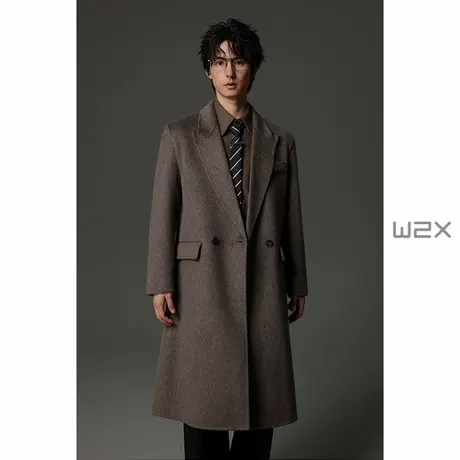w2x100%全羊毛秋冬季枪驳领双面呢羊毛呢子大衣男中长款过膝外套图片