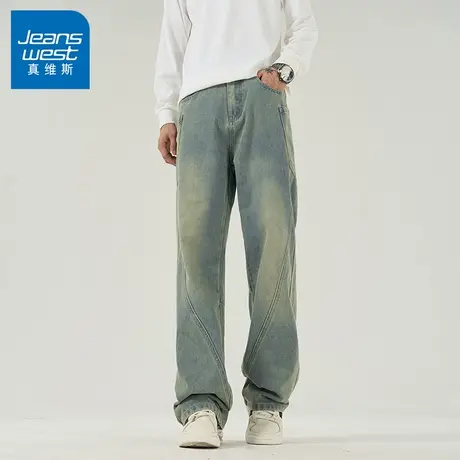N5真维斯牛仔裤男2025新款美式高街复古渐变裤子男生宽松休闲男裤商品大图