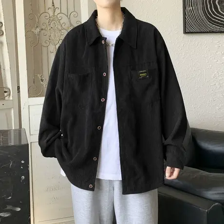 灯芯绒长袖衬衫外套男士秋季2025新款男装衬衣纯色休闲上衣薄夹克商品大图
