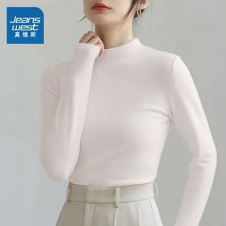 KMV真维斯立领打底衫女款秋冬季2025新款仿德绒修身百搭休闲上衣商品大图