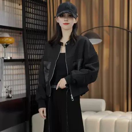 时尚贴袋撞色设计休闲夹克上衣女2025早秋季新款百搭时尚洋气外套商品大图