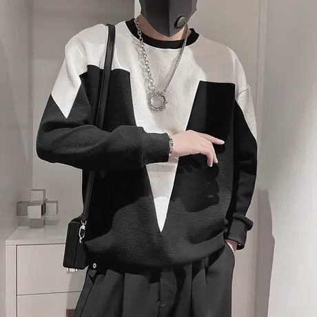 拼接撞色卫衣男春秋季2023新款休闲宽松内搭T恤长袖秋装体恤上衣商品大图