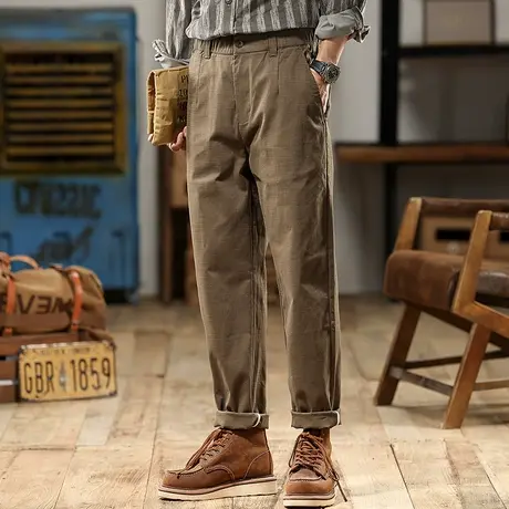 暗条高织密度精梳斜纹布休闲裤时尚潮流舒适宽松百搭潮流工装裤商品大图