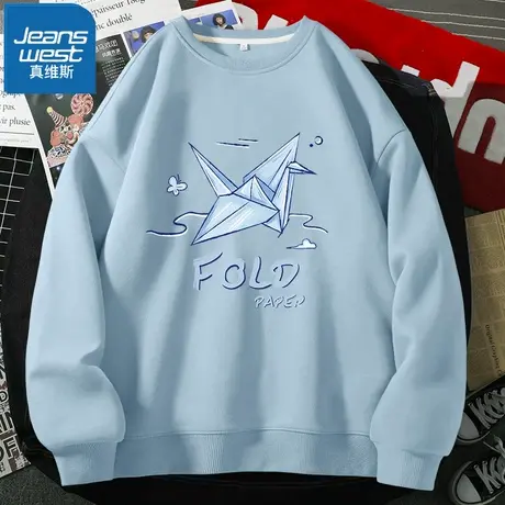 VR真维斯奶蓝色圆领卫衣女2023早秋新款爆款宽松春秋薄款韩系外套商品大图