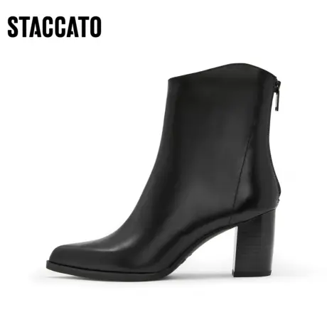 [定制小码33/大码40胖瘦脚]思加图冬时装黑色女皮靴EQ502DD3A商品大图