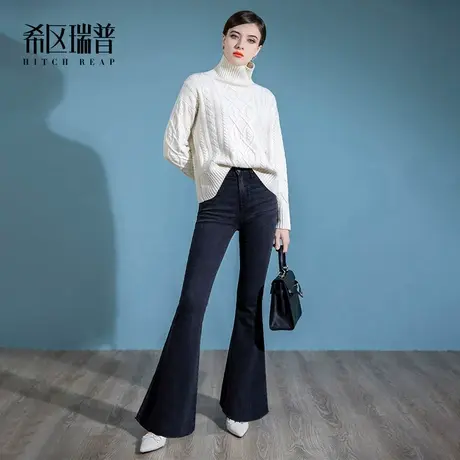 希区瑞普高端牛仔裤女直筒宽松2024年新款春秋黑色微喇叭修身显瘦商品大图