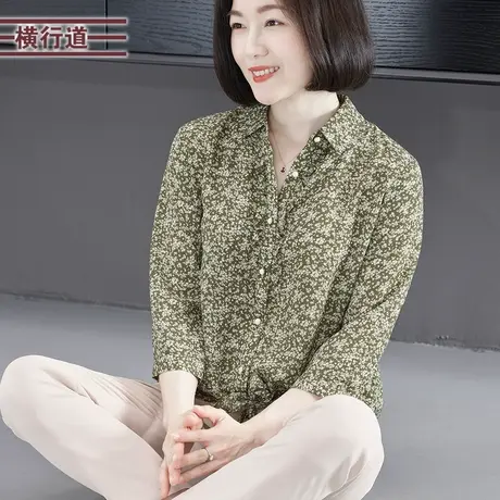 2024春季新款韩版甜美翻领碎花纽扣宽松中袖雪纺衫蝴蝶结女装大码商品大图