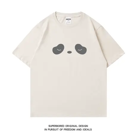 夏季国潮熊猫眼趣味印花纯棉短袖T恤男青少年宽松休闲半袖体恤衫图片