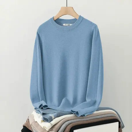 圆领毛衣男纯色针织衫毛线衣秋冬季加绒保暖一体绒加厚内搭打底衫商品大图