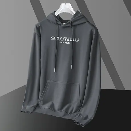 2024新款灰色卫衣男士春秋款字母印花长袖套头带帽衫加绒连帽外套商品大图