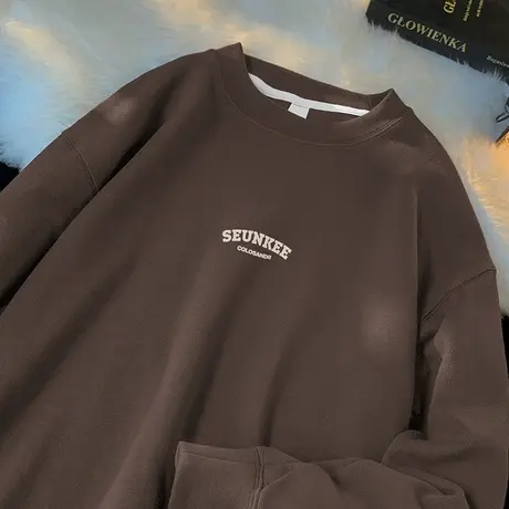 350g重磅卫衣男秋冬款宽松无帽衫长袖t恤潮牌潮流百搭圆领上衣服商品大图