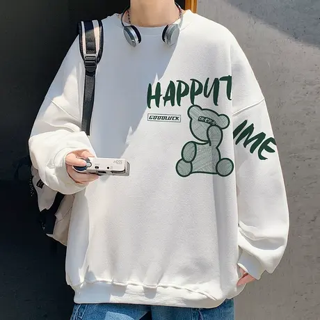 男卫衣春秋款休闲宽松圆领长袖t恤男秋季穿搭情侣装美式复古衣服商品大图