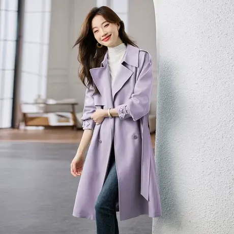 时尚气质风衣春季新款女士西装领纯色百搭温柔中长款外套商品大图