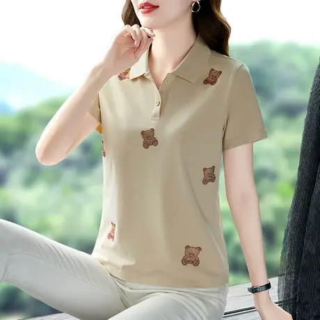 POLO领纯棉短袖t恤衫女士夏季新款时尚修身显瘦上衣洋气百搭体恤商品大图