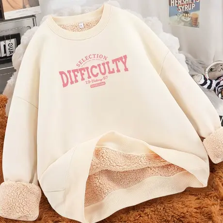 美式复古圆领超厚卫衣女秋冬加绒加厚2023新款爆款羊羔绒冬季外套图片