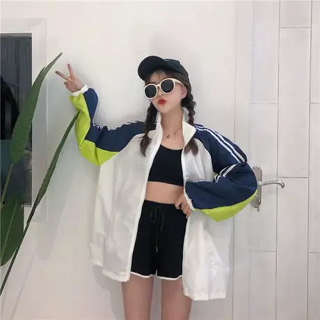 2021春夏季韩版原宿bf风外套女学生宽松百搭棒球服夹克薄款防晒衣商品大图