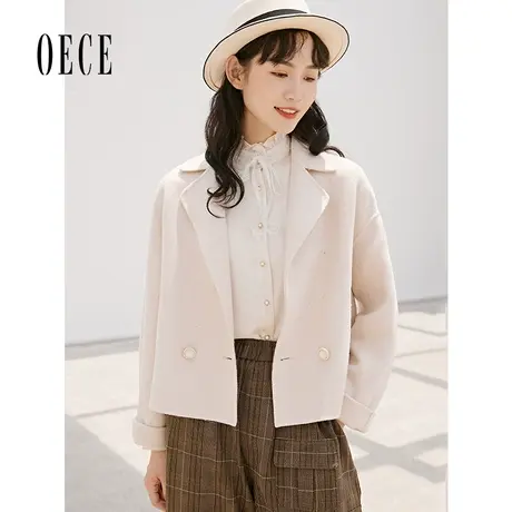 Oece冬新款女 法式复古甜美双面呢大衣小个子外套图片