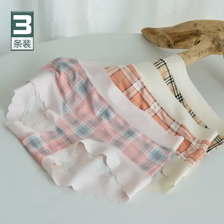 文艺风~无痕复古格子内裤裸感绵柔中低腰少女三角裤仙仙夏秋薄款图片