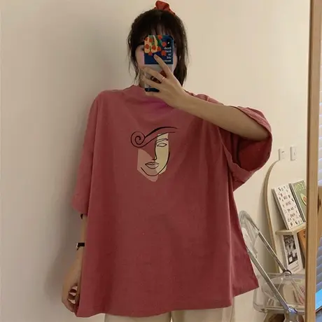 网红ins超火短袖t恤女2020新款韩版宽松bf慵懒风百搭mschf上衣服图片