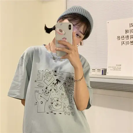 原创涂鸦设计感2023新款韩版夏装宽松bf纯棉短袖T恤女上衣ins潮图片