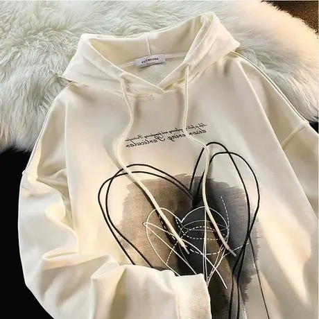 国潮牌情侣卫衣女hiphop慵懒风加绒加厚ins外套韩版大码秋冬上衣商品大图