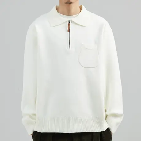 奕飏2022秋冬新品高级感翻领针织衫男士韩版宽松重磅毛衫POLO外套商品大图