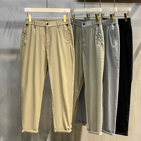 夏季超薄冰丝休闲裤男韩版修身直筒九分裤男青年纯色百搭男装裤子图片