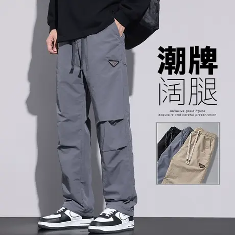 春秋款男士美式高街伞兵冲锋工装秋季2023年新款宽松阔腿休闲裤子商品大图
