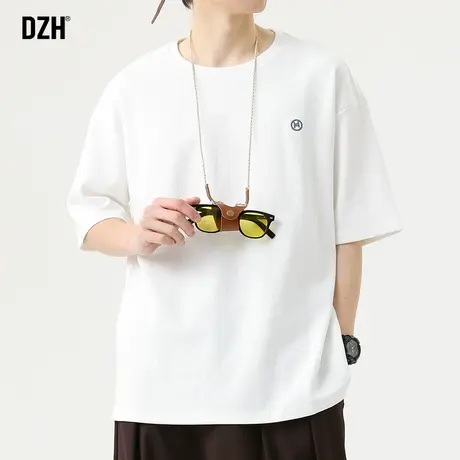 男士白色刺绣t恤男美式重磅夏季半袖上衣宽松体恤男装2023年新款商品大图