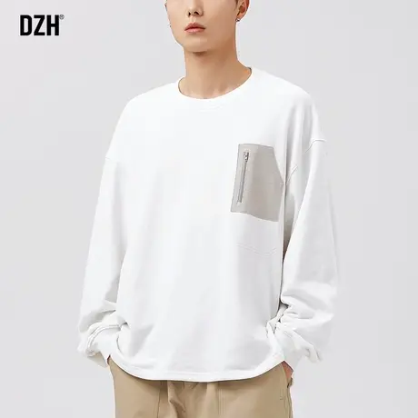 男生长袖卫衣男圆领春秋美式高街潮牌套头设计感白色上衣秋季外套商品大图