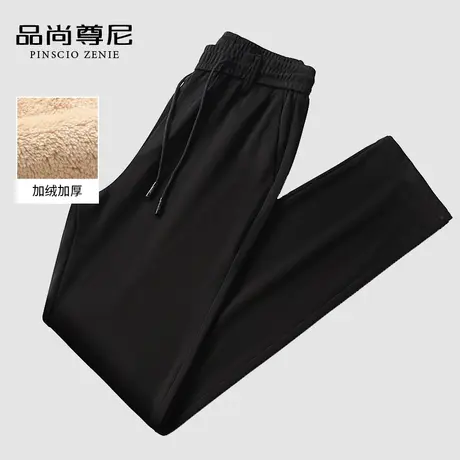 男士冬季宽松休闲裤抽绳系带纯色加绒加厚款保暖裤子中老年爸爸装商品大图