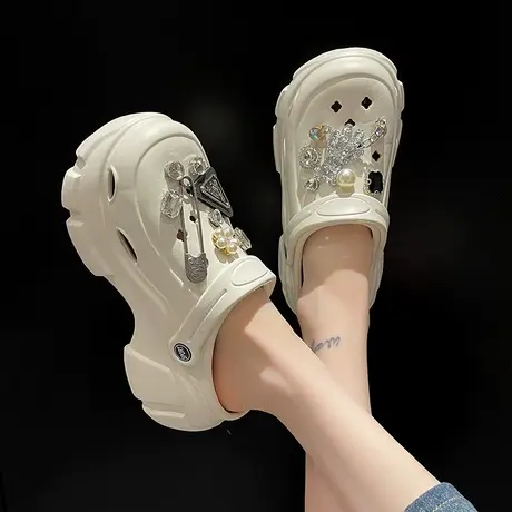 洞洞鞋凉鞋女外穿夏季可爱小熊链条增高跟厚底防滑两穿包头凉拖鞋商品大图