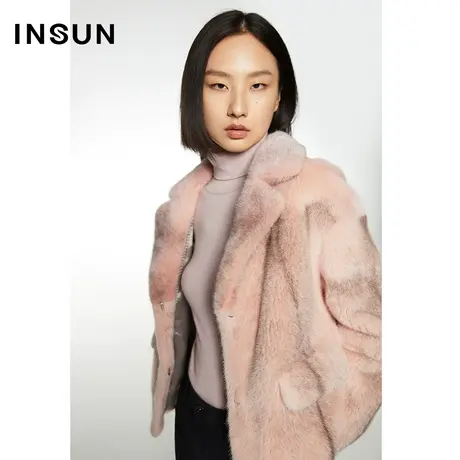 INSUN恩裳奥莱冬季西装领短款水貂貂皮皮草图片