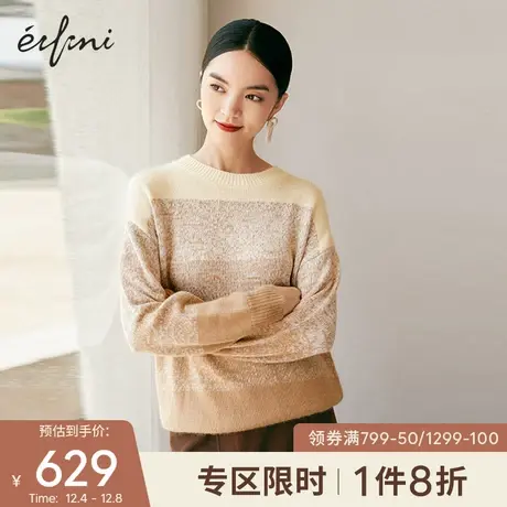 【商场同款】伊芙丽2021冬季新款韩版圆领套头针织衫女1CA433091商品大图