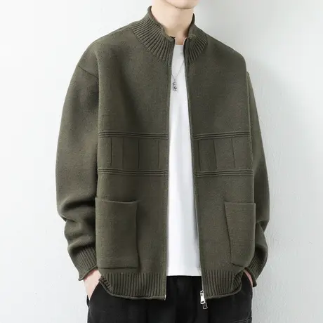 立领针织开衫外套男春秋季潮牌宽松休闲夹克男高级感帅气线衣褂子商品大图