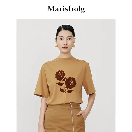 玛丝菲尔多色复古圆领舒适棉短袖T恤上衣图片