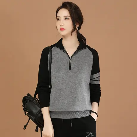 韩潮袭人立领撞色条纹针织衫女2024春新款软糯宽松显瘦上衣毛衣图片