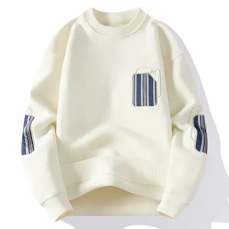 圆领卫衣男秋季潮牌拼色加厚休闲衣服高中生痞帅双面奥粒绒打底衫商品大图