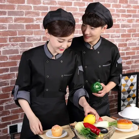 饭店厨师服工作服长袖酒店餐饮厨衣烘焙西餐厅透气厨房工衣男秋冬图片