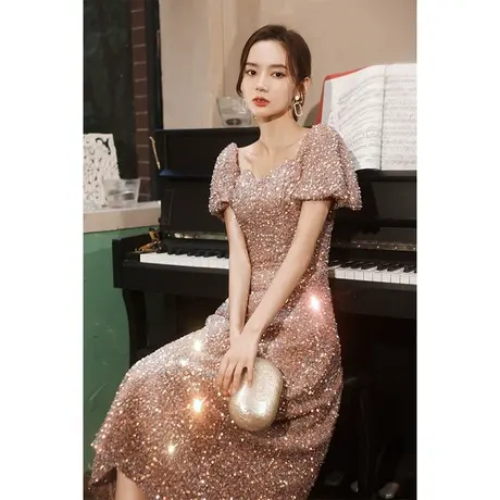 主持人晚礼服女气质高档新款2023爆款高级感小个子连衣裙平时可穿图片