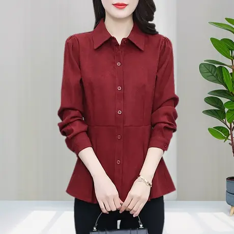 长袖女士衬衫春秋上衣2024新款春日衬衣气质小众妈妈大码胖mm显瘦商品大图