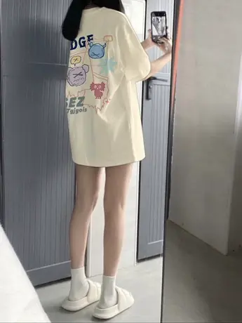 100%纯棉白色T恤女短袖2023夏季新款宽松设计感小众潮牌港风上衣商品大图