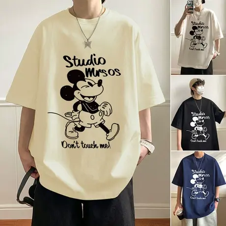 夏季纯棉短袖t恤男潮牌宽松卡通印花体恤2024新款港风男装上衣服商品大图