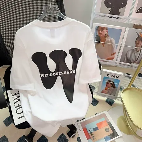 纯棉设计感小众短袖t恤女夏季新款港风chic宽松半袖大码百搭上衣商品大图