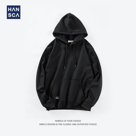 hansca连帽卫衣男春季新款潮牌纯色美式休闲百搭宽松潮流运动外套商品大图