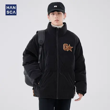 hansca美式立领羽绒服男士冬季潮牌鸭绒简约防风保暖痞帅情侣外套图片