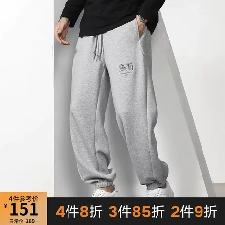 GxxH个性潮牌大码男装 春季宽松纯色加肥加大号刺绣休闲束脚长裤商品大图