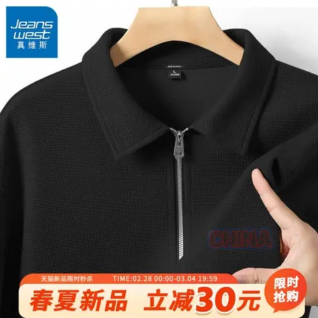 GV真维斯长袖POLO衫男春季320g重磅华夫格男士翻领外套宽松上衣B商品大图