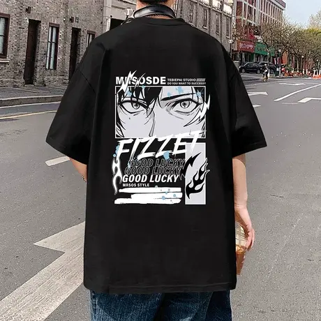 短袖t恤男2024新款夏季纯棉宽松美式半袖动漫卡通潮牌男生体恤衫商品大图